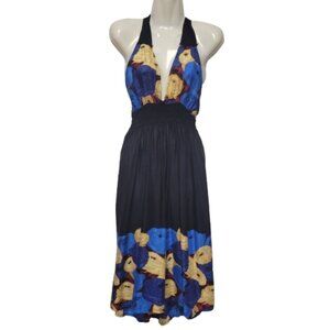 Halter Colorful Dress Summer Halter Dress in Blue and Beige Floral Print